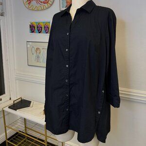 J Jill 100% Cotton Elegant Front & Side Buttons Oversized Shirt Classic Size XL